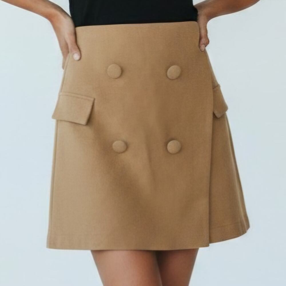 Lulus Camel Tan Wrap Button Front High Waisted Skort Women's Size XL NWT